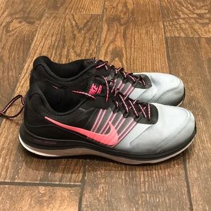 NIKE grey, pink, and black running shoes